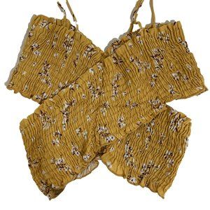 Yellow Smocked X Top with Floral Print